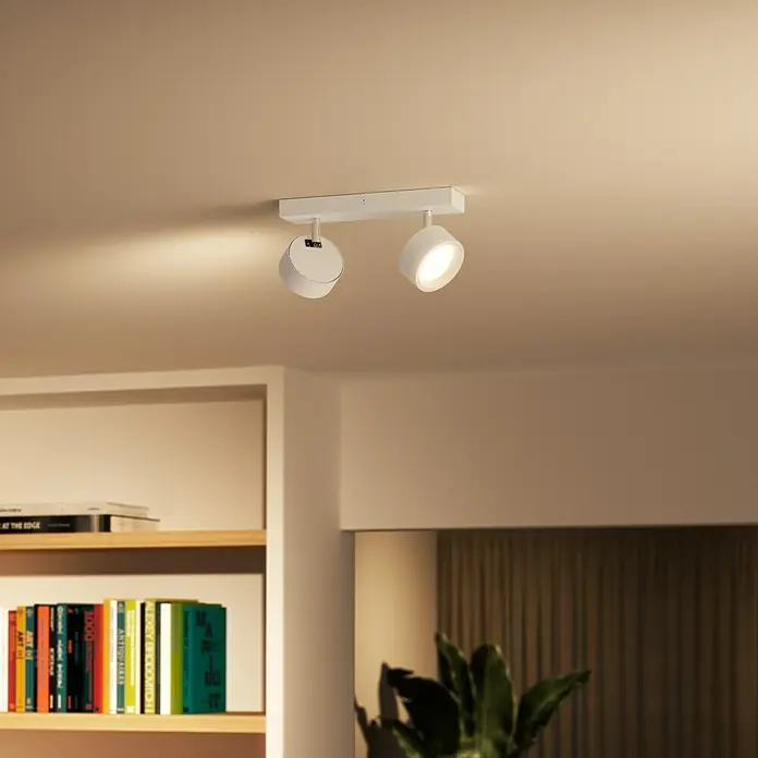 Philips Regleta LED Bracia - 11 W, L x An x Al: 26 x 8 x 12,5 cm, Blanco, Blanco cálido, 2 ud. - Lámpara de techo con dos focos ajustables. Esta lámpara moderna proporciona una iluminación brillante y se puede ajustar individualmente.