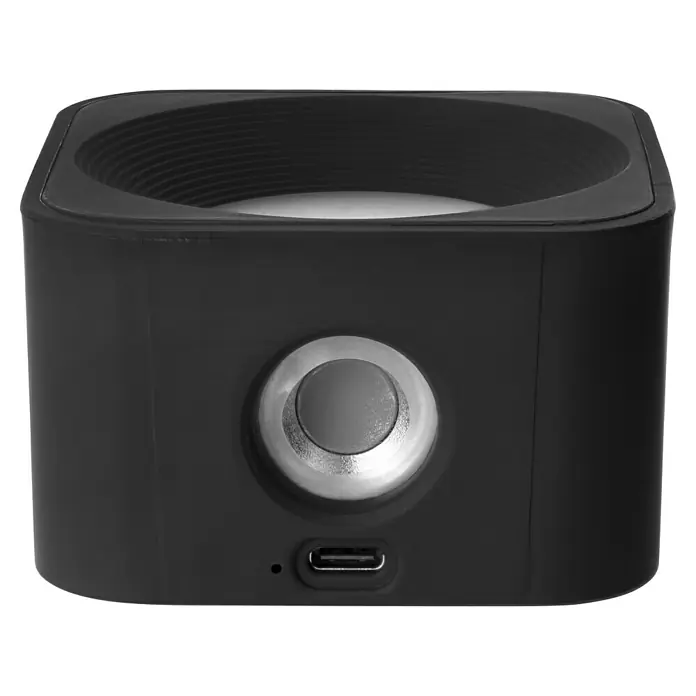 Lavida Akku-Wandleuchte Mirano - L x B x H: 9,25 x 7,65 x 4,5 cm, 2 W, Schwarz, Mehrfarbig, Eckig - Schwarzer Lautsprecher mit einem runden Knopf auf der Vorderseite und einem USB-Anschluss unten für Audio-Genuss.