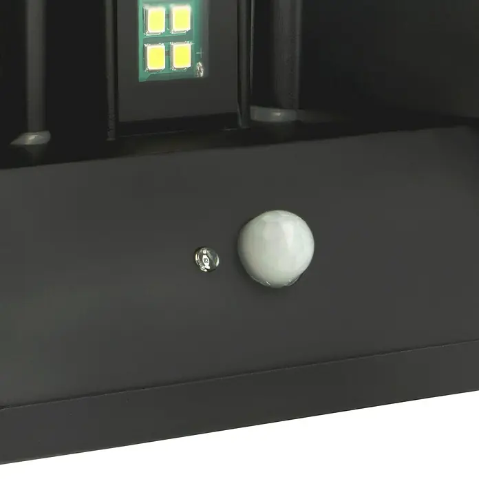 Lavida Akku-Wandleuchte Lucca - L x B x H: 10 x 10 x 8 cm, 1,2 W, Schwarz, Warmweiß - Nahaufnahme eines schwarzen Geräts mit einem Sensor und einer LED-Anzeige.