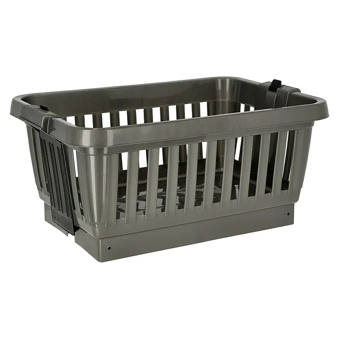Wäschekorb Amico - L x B x H: 43 x 64 x 61 cm, Anthrazit, Klappbare Beine - Grauer Wäschekorb aus Kunststoff mit schmalen Öffnungen an den Seiten, ideal für den Haushalt.