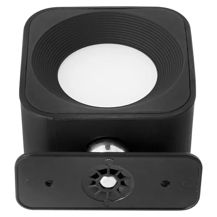 Lavida Akku-Wandleuchte Mirano - L x B x H: 9,25 x 7,65 x 4,5 cm, 2 W, Schwarz, Mehrfarbig, Eckig - Nahaufnahme einer schwarzen Lampe mit LED-Licht und Wandhalterung für eine optimale Ausleuchtung.