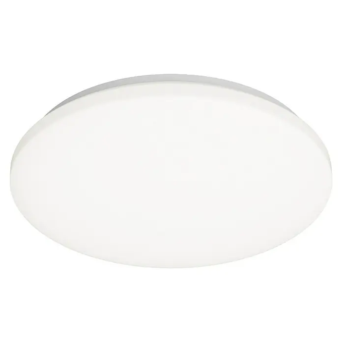 Philips Plafón LED redondo Izso - 24 W, Ø x Al: 34,7 x 6 cm, Blanco, Blanco cálido - Primer plano de una lámpara de techo redonda y blanca, con una estética simple y moderna, perfecta para cualquier habitación.