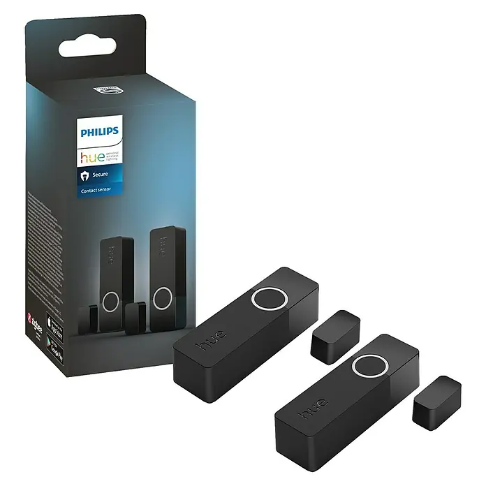 Philips Hue Sensor de ventana y puerta - Negro, ZigBee, 2 unidades - Sensor de contacto Philips Hue con embalaje. El hogar inteligente comienza aquí, con un seguimiento preciso y una instalación sencilla.