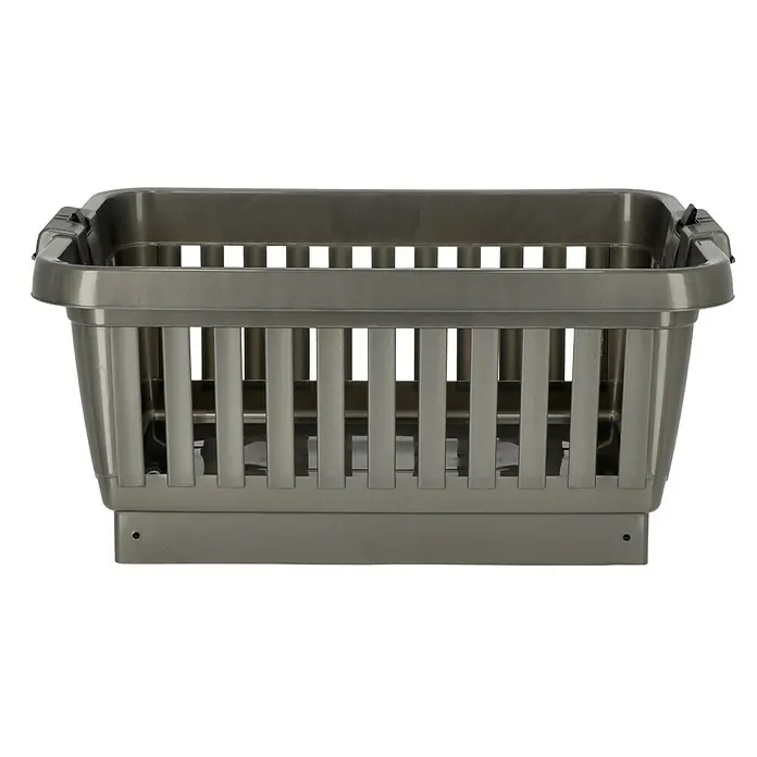Wäschekorb Amico - L x B x H: 43 x 64 x 61 cm, Anthrazit, Klappbare Beine - Grauer Wäschekorb mit Griffen. Der Korb hat ein Latten-Design und steht auf einer flachen Basis, ideal für den Transport von Wäsche.