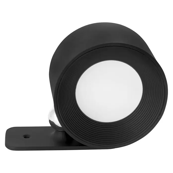 Lavida Akku-Wandleuchte Novara - L x B x H: 9,25 x 7,6 x 4,5 cm, 2 W, Schwarz, Mehrfarbig, Rund - Nahaufnahme einer schwarzen Wandleuchte mit einem runden, weißen Licht, die ein modernes und minimalistisches Design zeigt.