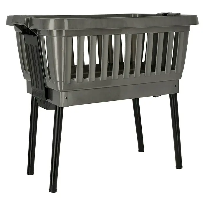 Wäschekorb Amico - L x B x H: 43 x 64 x 61 cm, Anthrazit, Klappbare Beine - Grauer Wäschekorb mit Streben an den Seiten und einem schwarzen Metallgestell mit vier Beinen. Praktisch und stilvoll für jeden Haushalt.