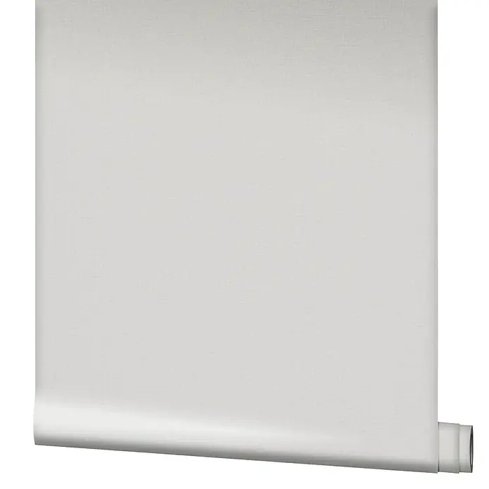 Marburg GZSZ Vliestapete - Grauweiß, Uni, 10,05 x 0,53 m - Eine Rolle Raufasertapete in schlichtem Weiß, ideal zum Renovieren und Gestalten von Innenräumen. Die Tapete ist aufgerollt und bereit zur Verarbeitung.