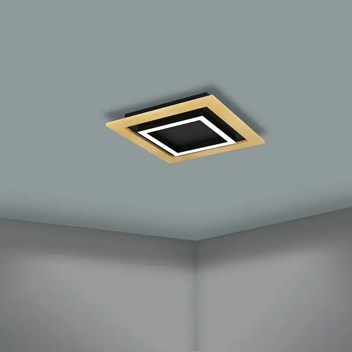Eglo LED-Deckenleuchte Tirrenara - L x B x H: 37 x 37 x 5,5 cm, Dimmbar, Schwarz/Braun - Moderne Deckenleuchte mit quadratischem Design in Holzoptik und integrierter LED-Beleuchtung für stilvolle Raumakzente.