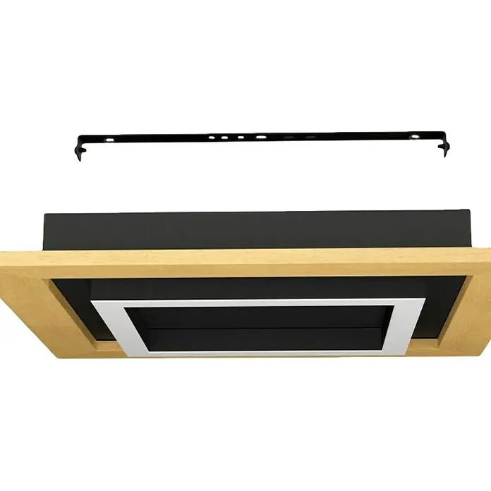 Eglo LED-Deckenleuchte Tirrenara - L x B x H: 37 x 37 x 5,5 cm, Dimmbar, Schwarz/Braun - Produktansicht einer Dunstabzugshaube mit Holzrahmen und schwarzem Einsatz, präsentiert für den Küchenbereich.