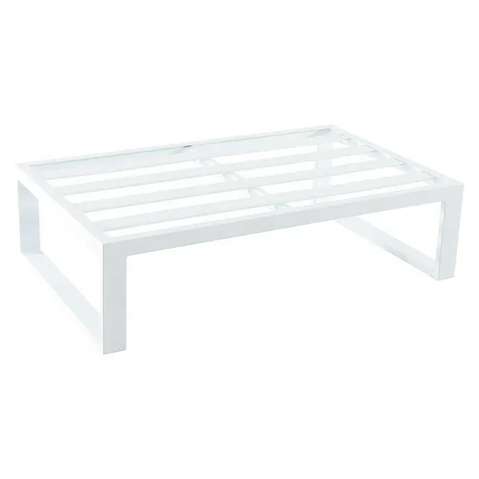 Sunfun Hannah Conjunto de muebles - 5 pzs., Aluminio, Gris - Imagen de una estructura de mesa de metal blanco con forma rectangular, ideal para un salón moderno.