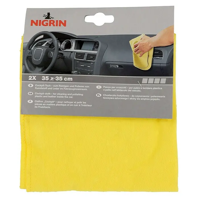 Nigrin Cockpit-Tücher - 2 Stk. - Nigrin Cockpit-Tuch 2er-Pack, 35x35 cm, für die Reinigung und Pflege von Kunststoff und Leder im Auto.