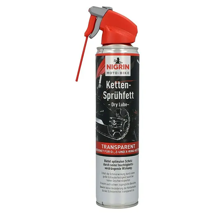 Nigrin Moto-Bike Ketten-Sprühfett Dry Lube - 400 ml - Nigrin Moto-Bike Kettenspray für optimalen Kettenschutz und hohe Schleuderfestigkeit, transparent für O-, Z- und X-Ring-Ketten.