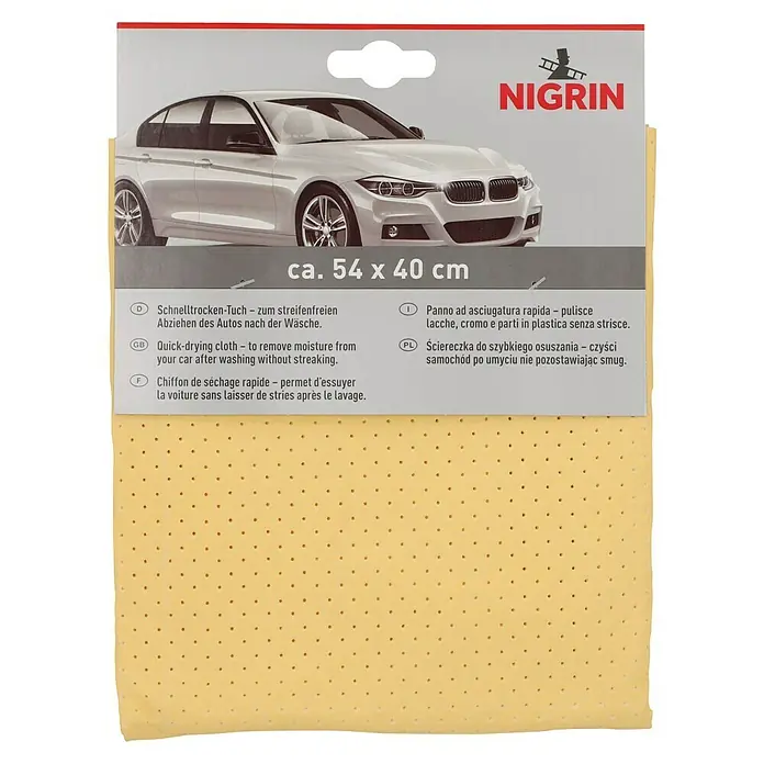 Nigrin Schnelltrockentuch - 54 x 40 cm - Nigrin Schnelltrocken-Tuch (ca. 54 x 40 cm) zum streifenfreien Trocknen des Autos nach der Wäsche. Praktisch und effizient.