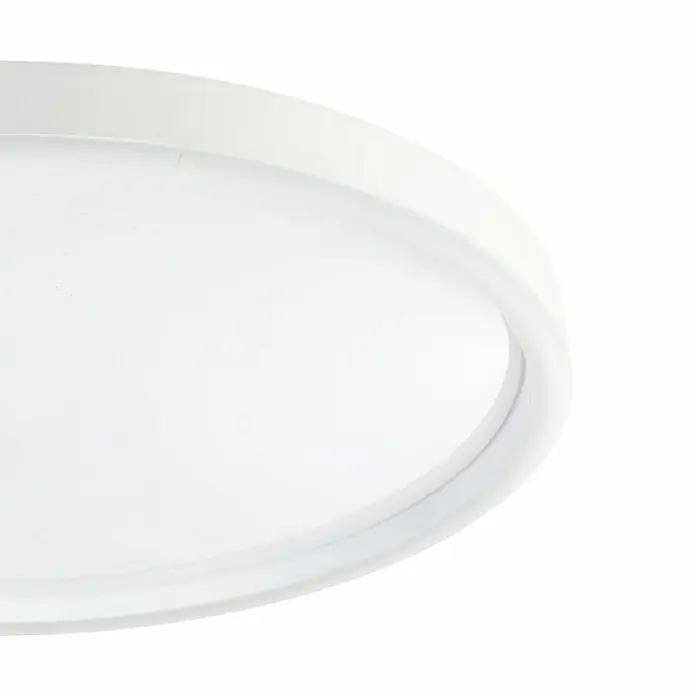 Eglo Smart-LED-Deckenleuchte rund Kristalleffekt - Ø x H: 57 x 7 cm, 34,5 W, RGBW, Weiß - Nahaufnahme einer runden, weißen Deckenleuchte, die ein modernes und minimalistisches Design aufweist. Ideal für Wohn- und Arbeitsbereiche.