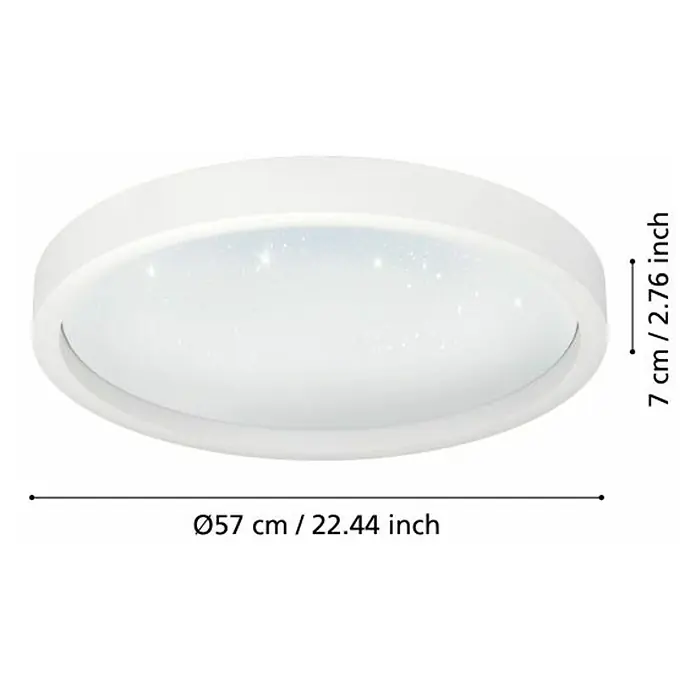Eglo Smart-LED-Deckenleuchte rund Kristalleffekt - Ø x H: 57 x 7 cm, 34,5 W, RGBW, Weiß - Deckenleuchte mit Sterneneffekt. Die Lampe hat einen Durchmesser von 57 cm und eine Höhe von 7 cm. Sie ist in der Farbe Weiß gehalten.