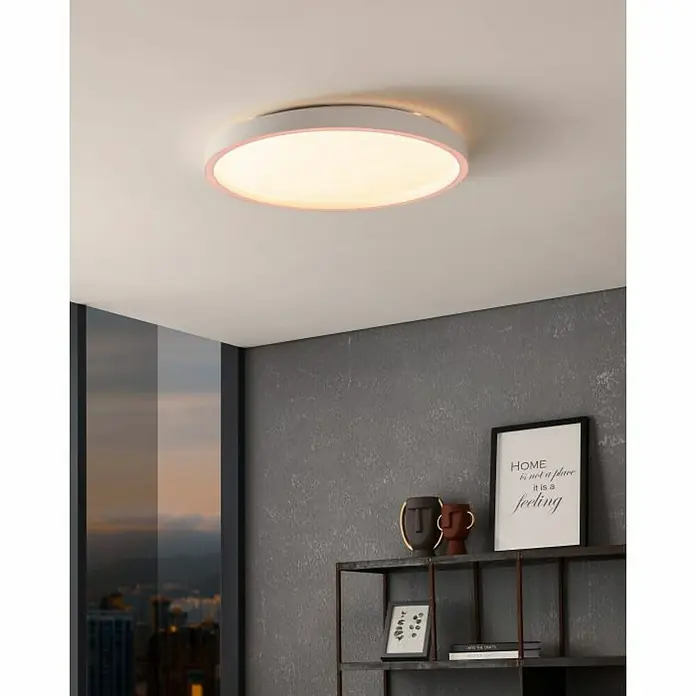 Eglo Smart-LED-Deckenleuchte rund Kristalleffekt - Ø x H: 57 x 7 cm, 34,5 W, RGBW, Weiß - Runde Deckenleuchte mit rosa Rand sorgt für ein gemütliches Ambiente in jedem Raum. Elegantes und modernes Design.