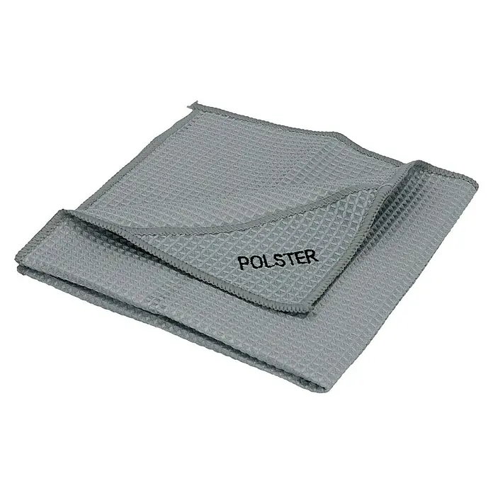 Nigrin Performance Mikrofasertuch Polster - 40 x 40 cm, Hellblau - Graues Polster-Mikrofasertuch mit Waffelmuster und gesticktem Logo, ideal für die Reinigung und Pflege empfindlicher Oberflächen.