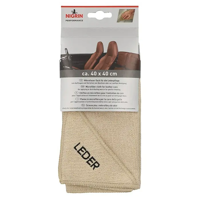 Nigrin Performance Mikrofasertuch - 40 x 40 cm, Gelblich - Nigrin Performance Mikrofasertuch für Lederpflege, ca. 40x40cm, ideal zum Auftragen von Wachs oder zur sanften Reinigung von Lederprodukten.