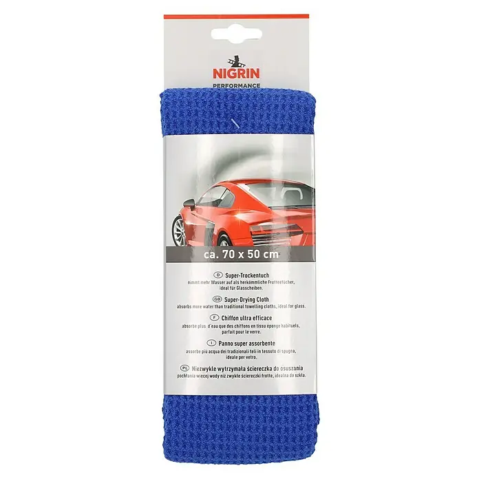 Nigrin Performance Trockentuch - 70 x 50 cm, Mikrofaser - Das Nigrin Performance Super-Trockentuch, ca. 70 x 50 cm, ist ein saugfähiges Tuch, ideal für die Autopflege und streifenfreie Reinigung von Glasflächen.