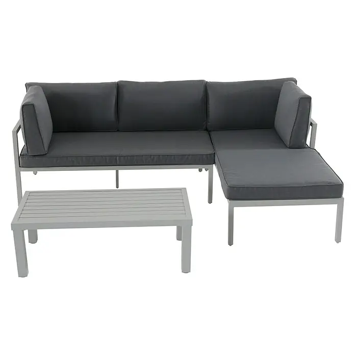 Sunfun Hannah Conjunto de muebles - 3 pzs., Aluminio, Gris claro - Sofá modular de exterior gris con mesa de centro a juego. Perfecto para relajarse en el jardín o en el patio.
