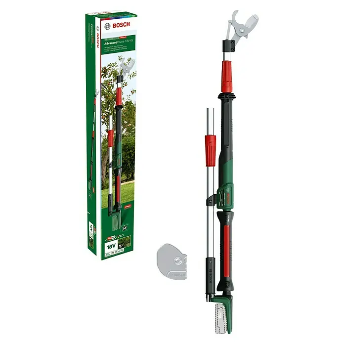 Bosch Power for All 18V Akku-Gartenschere AdvancedPrune 18V-45 mit Verlängerungsstange - 18 V, Li-Ionen, Ohne Akku, Max. Aststärke: 45 mm - Bosch AdvancedPrune 18V-45 Akku-Astschneider im Karton und einzeln, mit ausziehbarem Stiel, für müheloses Schneiden von Ästen.