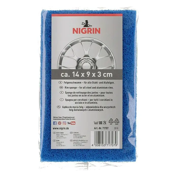 Nigrin Felgenschwamm - Geeignet für: Stahl- & Alufelgen - Nigrin Felgenschwamm: Ideal zur Reinigung von Stahl- und Alufelgen. Kompakte Größe (14x9x3 cm) für eine effektive Felgenreinigung.