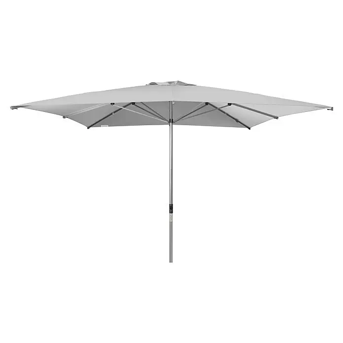 Doppler Alu Expert Marktschirm Teleskop - Hellgrau, Bespannungsmaß (L x B): 350 x 350 cm - Hellgrauer Sonnenschirm mit silbernem Metallmast, geöffnet für Schatten.