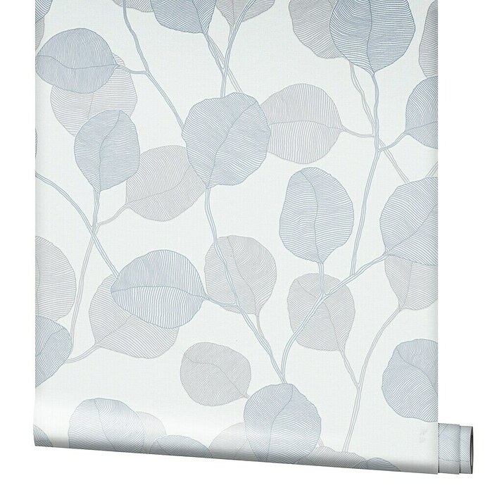Marburg GZSZ Vliestapete Blätterranke (Weiß/Graublau, Floral, 10,05 x 0,53 m)