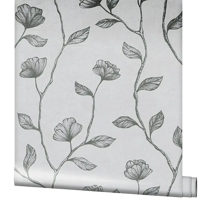 Marburg GZSZ Vliestapete Blumenranke - Grau/Silber, Floral, 10,05 x 0,53 m - Diese Tapete mit floralem Muster in Grau und Weiß sorgt für eine elegante Note an jeder Wand. Die zarten Blüten und Blätter bringen einen Hauch Natur ins Haus.