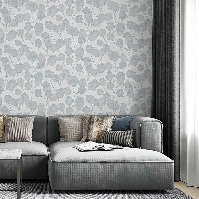 Marburg GZSZ Vinyltapete Blätterranke (Weiß/Graublau, Floral, 10,05 x 0,53 m) | BAUHAUS
