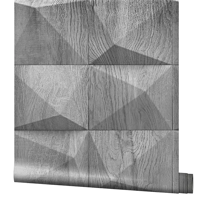 Marburg GZSZ Vliestapete Holzwand - Hellgrau, 3D-Optik, 10,05 x 0,53 m - Graues Holzpaneel mit geometrischem Muster, das eine moderne und natürliche Wanddekoration bietet.