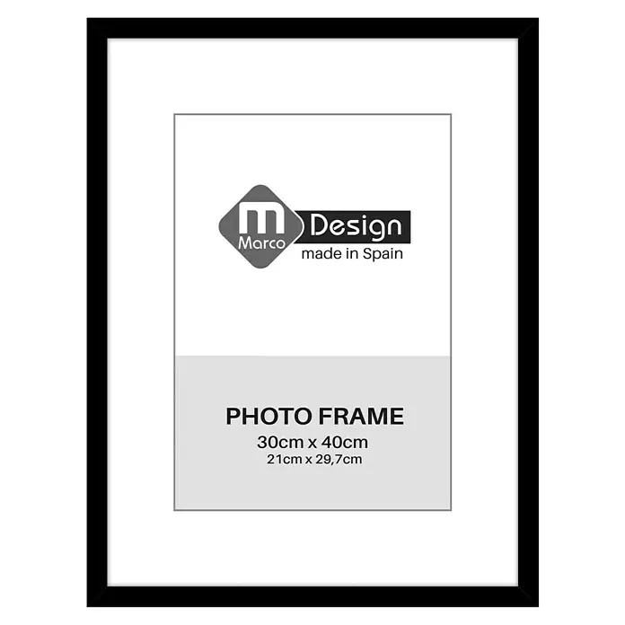 Marco de fotos Dalia - 30 x 40 cm, Negro, Vidrio - Marco de fotos negro Marco Design con paspartú, ideal para fotos de 30x40cm o 21x29,7cm, un elemento decorativo elegante para cualquier hogar.