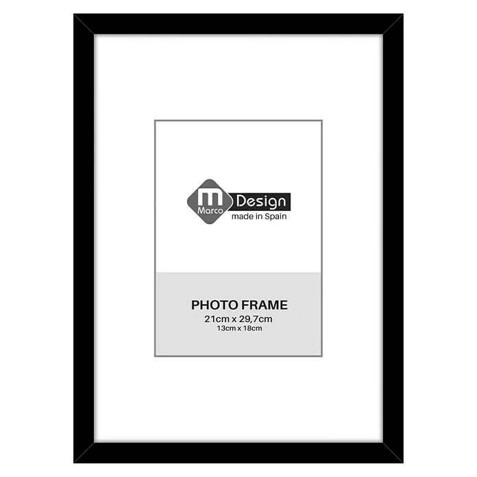 Marco de fotos Dalia - DIN A4, 21 x 29,7 cm, Negro, Vidrio - Marco de fotos negro "Marco Design" con paspartú, medidas 21x29,7cm y 13x18cm. Un marco perfecto para fotos, láminas o arte en tamaño A4.
