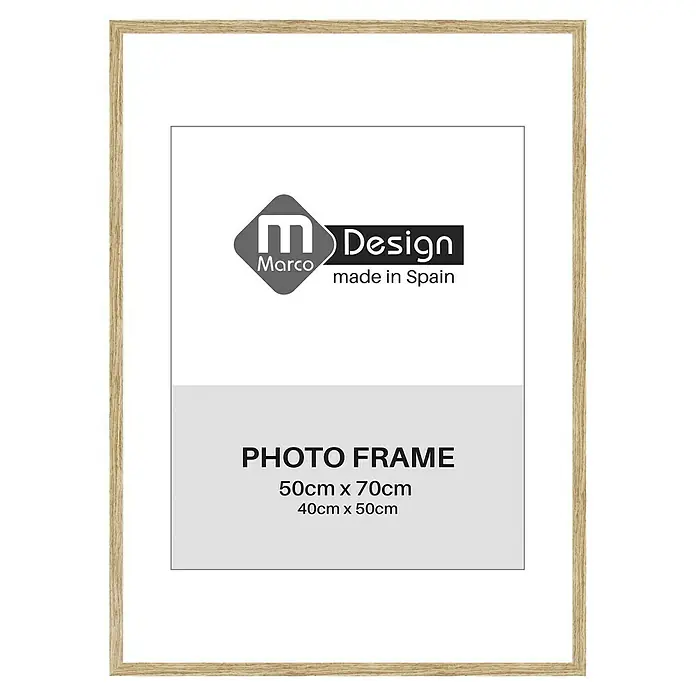 Marco de fotos Dalia - 50 x 70 cm, Roble, Vidrio - Marco de fotos de madera clara de Marco Design, ideal para exhibir fotos de 50x70cm y 40x50cm. Accesorio decorativo y elegante.
