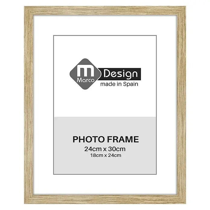 Marco de fotos Dalia - 24 x 30 cm, Roble, Vidrio - Marco de fotos de madera para fotos e imágenes, apto para formatos 24x30cm y 18x24cm, diseño elegante de Marco Design, hecho en España.