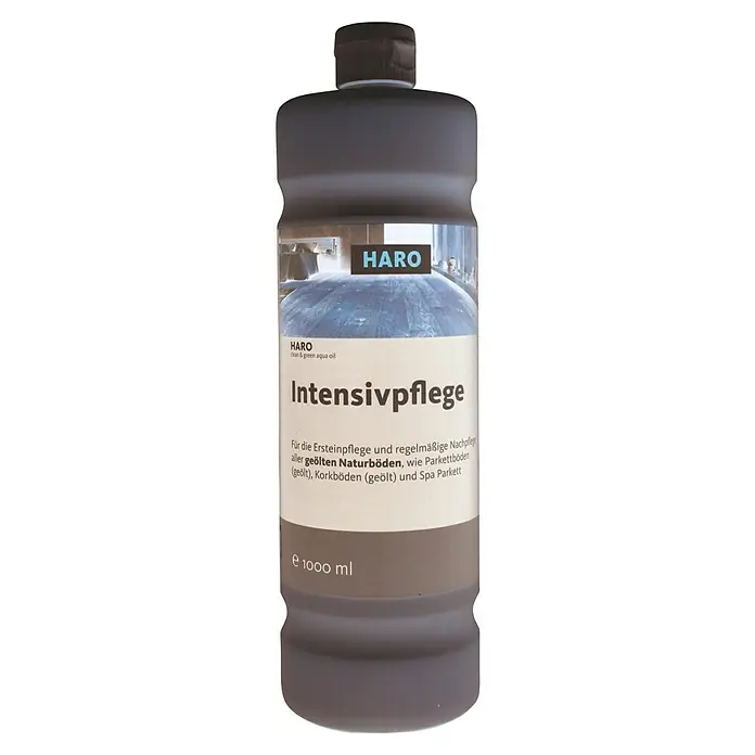 Haro Parkettpflege Clean & Green aqua oil - 1.000 ml, Geeignet für: Geöltes Parkett - Bild einer Flasche HARO Intensivpflege für geölte Naturböden, Parkett und Kork. Reinigt und pflegt intensiv.