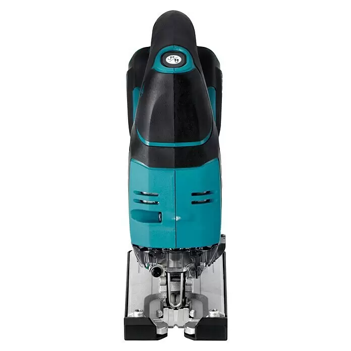 Makita LXT 18V Sierra de calar de batería DJV182Z - 18 V, Iones de litio, Sin batería, Número de carreras marcha en vacío: 800 /min - 3.500 /min - Sierra de calar turquesa y negra con base metálica.