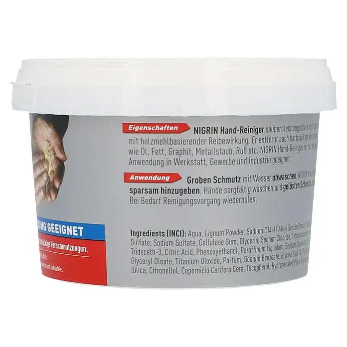 Nigrin Handreiniger - 500 ml - Bild eines Nigrin Handreinigers, der hartnäckigen Schmutz entfernt und für Werkstatt, Gewerbe und Industrie geeignet ist.