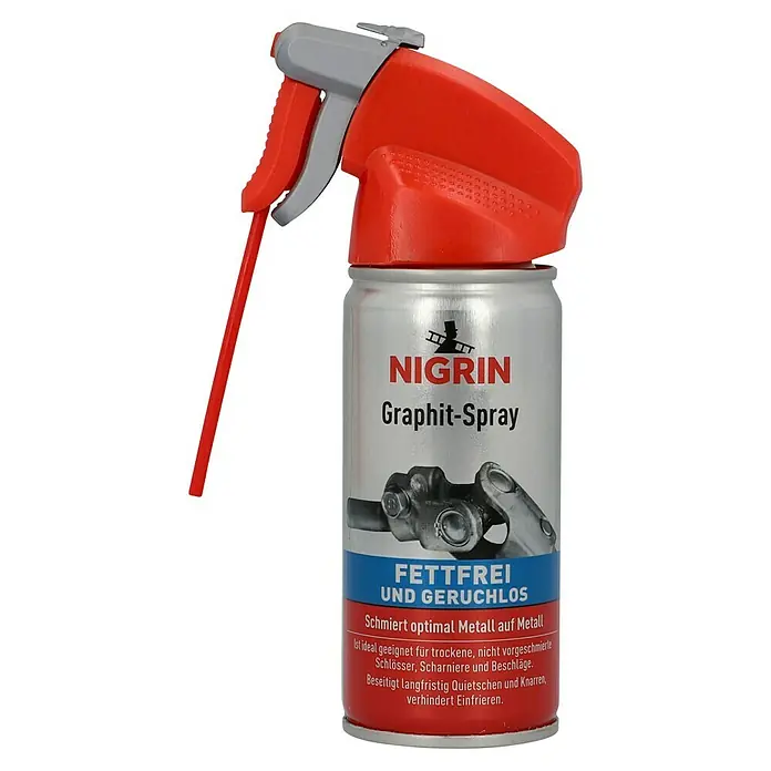 Nigrin Graphit-Spray - 100 ml - Nigrin Graphit-Spray: Schmiert optimal Metall, ist fettfrei und geruchlos, ideal für trockene Schlösser, Scharniere und Beschläge.
