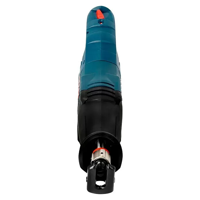 Bosch Professional AMPShare 18V Sierra de sable de batería GSA 18 V-LI L-Boxx - 18 V, Sin batería, Número de carreras marcha en vacío: 0 /min - 2.700 /min - Sierra sable azul y negra, vista frontal, mostrando el mecanismo de sujeción de la hoja.
