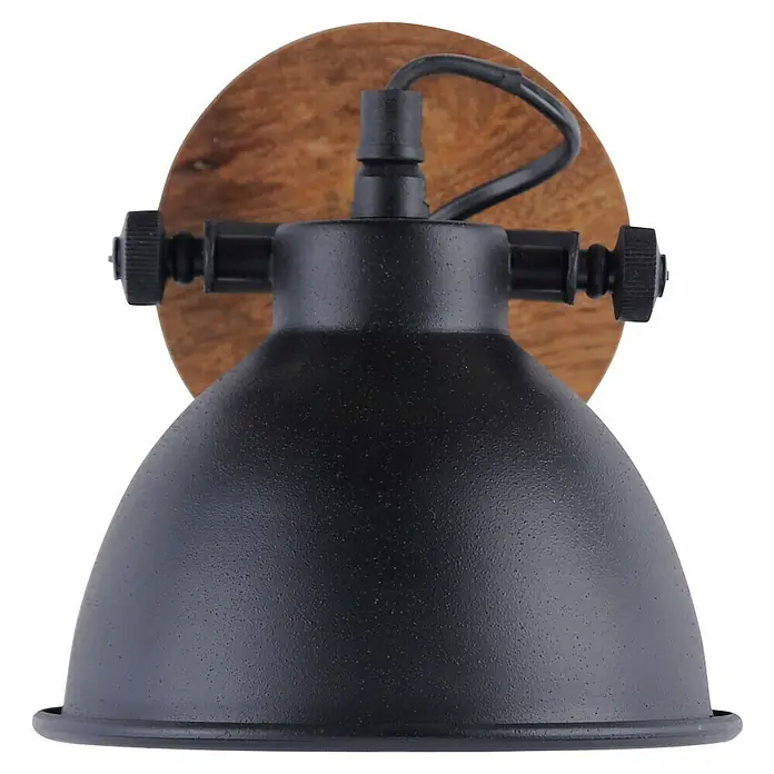 Just Light Samia Wandstrahler - 40 W, L x B x H: 22,5 x 15,5 x 15,5 cm, Schwarz, Braun, E14 - Stilvolle Wandleuchte mit Holzsockel und schwarzem Lampenschirm, ideal für eine stimmungsvolle Beleuchtung in jedem Raum.