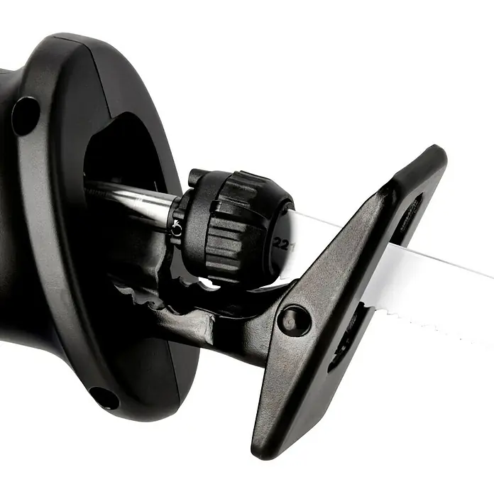 Bosch Power for All 18V Akku-Säbelsäge AdvancedRecip 18 - 18 V, Ohne Akku, Leerlaufhubzahl: 0 /min - 3.100 /min - Detailaufnahme einer Säbelsäge mit scharfem Sägeblatt und präzisen Details.