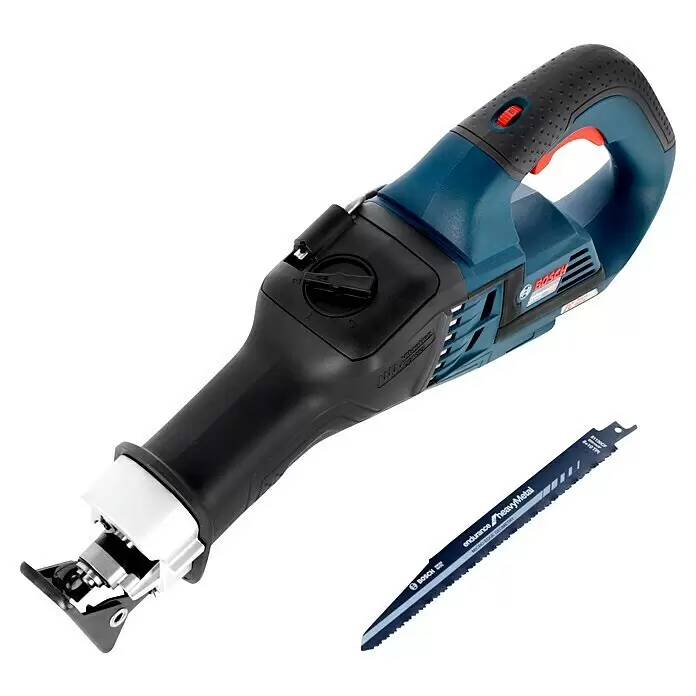 Bosch Professional AMPShare 18V Sierra de sable de batería GSA 18V-32 - 18 V, Sin batería, 0 /min - 2.500 /min, Maleta - Sierra sable Bosch azul y negra con una hoja de sierra Endurance HeavyMetal azul.
