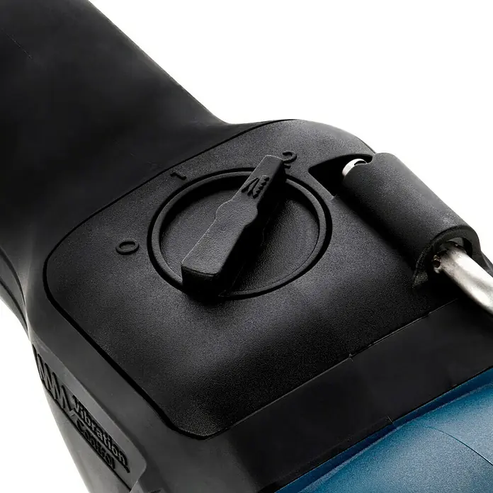 Bosch Professional AMPShare 18V Akku-Säbelsäge GSA 18V-32 - 18 V, Ohne Akku, 0 /min - 2.500 /min, Karton - Detailaufnahme einer Bosch-Elektrowerkzeugsteuerung mit einem Drehknopf, der auf Stufe 2 eingestellt ist, zur Vibrationskontrolle.