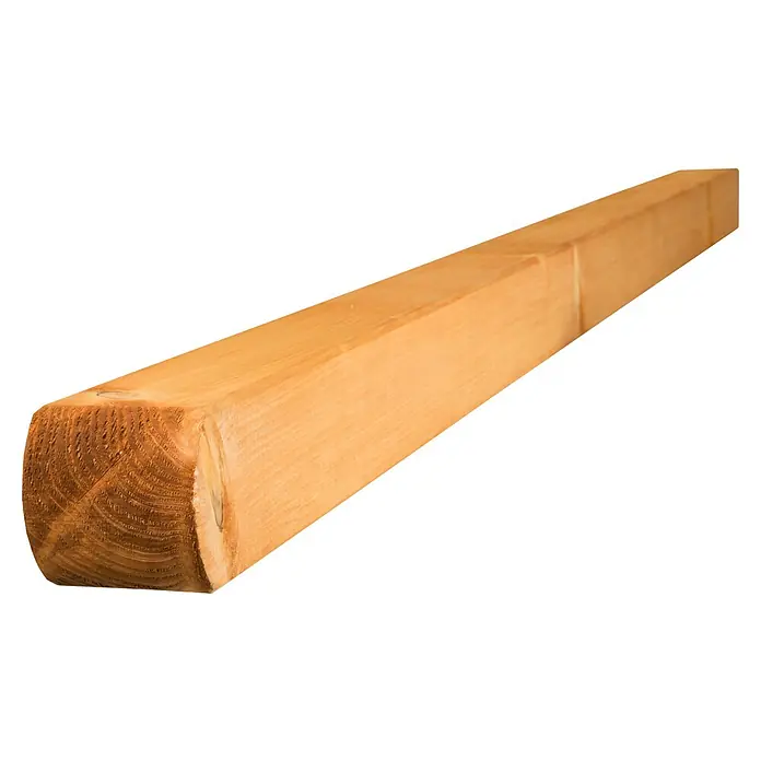 Holzpfosten Starnberg - Höhe: 190 cm, Kiefer/Fichte, Herbstgold - Detailaufnahme eines unbehandelten Vierkantholzes aus hellem Holz, das die natürliche Maserung und Textur des Holzes zeigt.