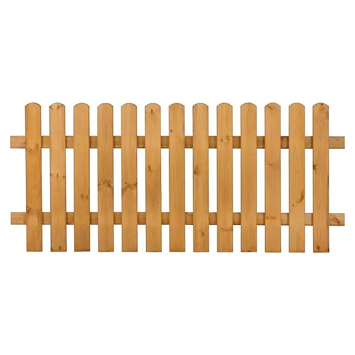 Vorgartenzaun - 180 x 80 cm, Gerade - Nahaufnahme eines Holzgartenzauns mit Latten und horizontalen Verstrebungen für Privatsphäre und Sicherheit.