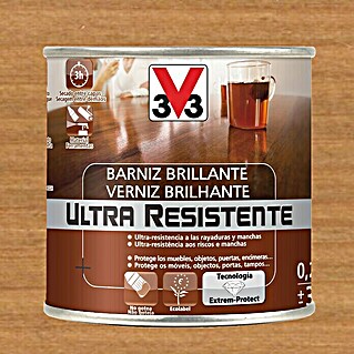 V33 Barniz para madera Brillante Ultra Resistente (Roble oscuro, Brillante, 250 ml)