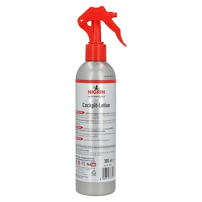 Nigrin Performance Cockpit-Lotion - 300 ml - Sprühflasche Nigrin Performance Cockpit-Lotion zur Reinigung und zum Schutz von Autocockpits vor Alterung, mit 300 ml Inhalt.