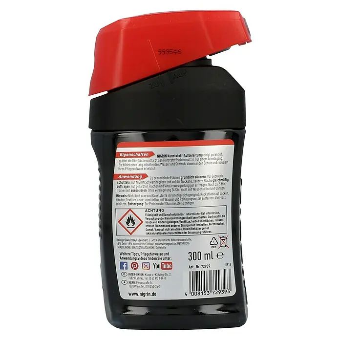 Nigrin Kunststoffaufbereitung - 300 ml - Nigrin Kunststoff-Aufbereitung für porentiefe Reinigung, Glättung und seidenmatte Färbung von Kunststoffen in einem Arbeitsgang.