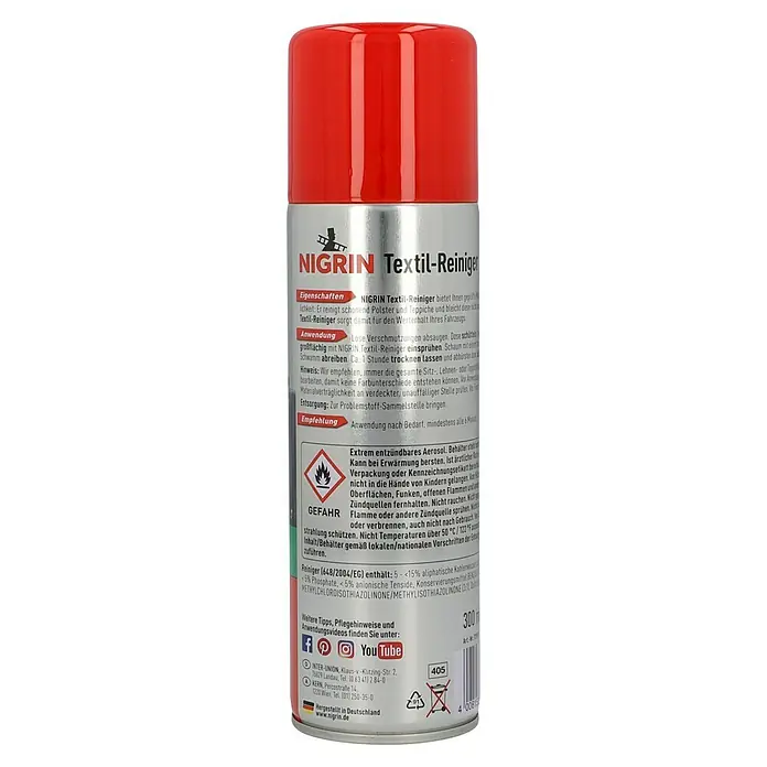 Nigrin Textilreiniger - 300 ml - Dose Nigrin Textil-Reiniger. Für die schonende Reinigung von Polstern und Teppichen, sorgt für Werterhalt Ihres Fahrzeugs.